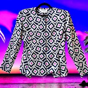 Chetta B Nieman Marcus Vintage 80's Button Up Blouse Jacket Geometric